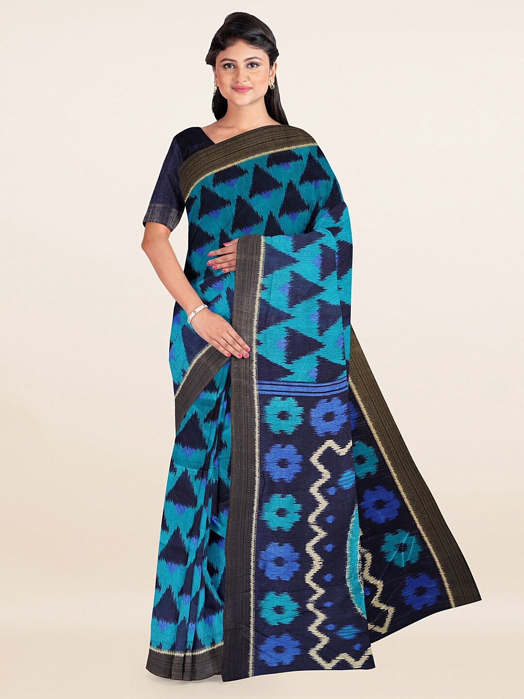 

Pothys Blue Printed Zari Saree