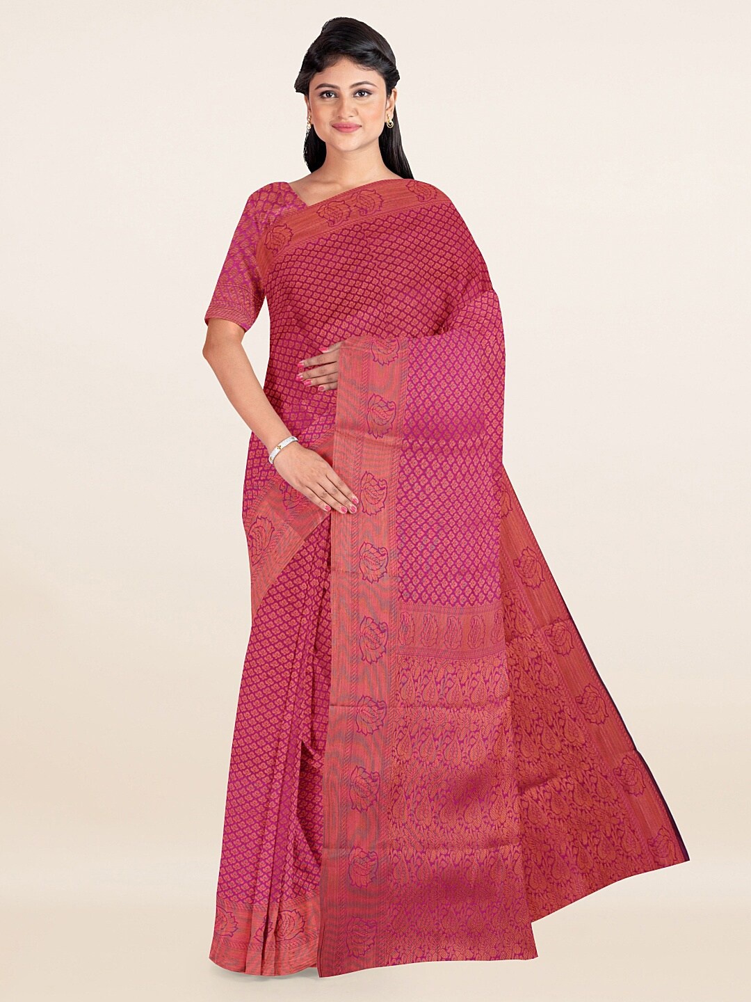 

Pothys Pink & Gold-Toned Woven Design Zari Saree