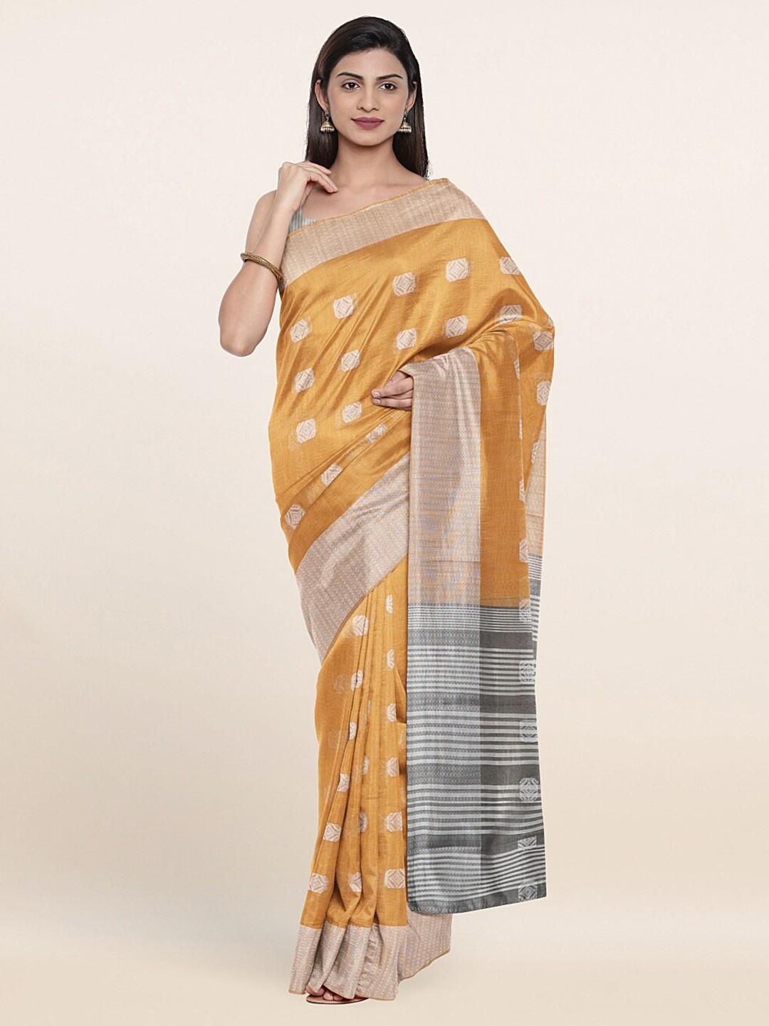

Pothys Mustard & Grey Woven Design Saree