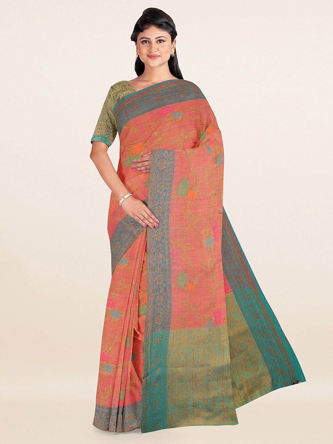

Pothys Pink & Blue Woven Design Saree