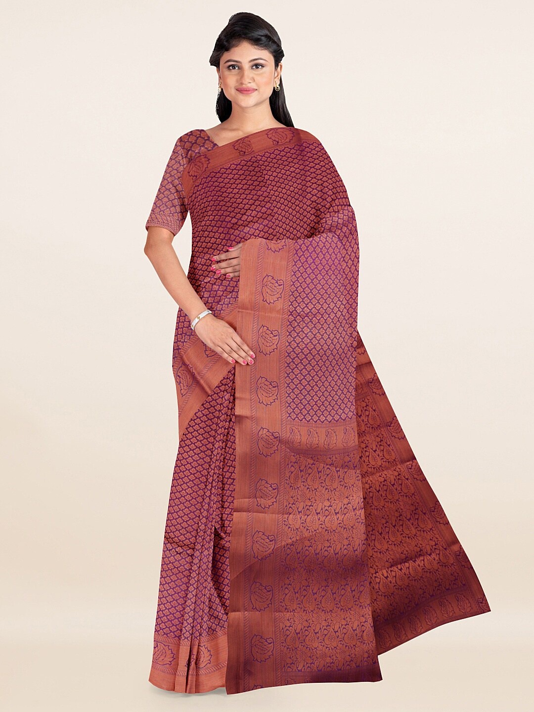 

Pothys Violet & Copper-Toned Woven Design Zari Saree