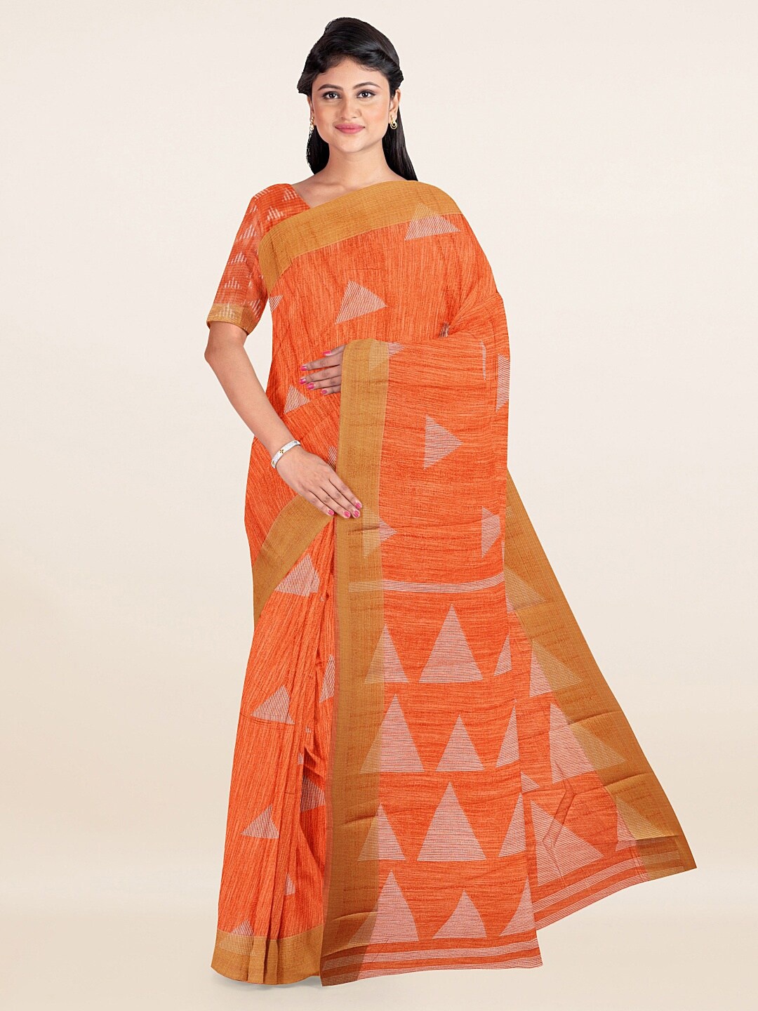 

Pothys Orange & Green Woven Design Zari Saree