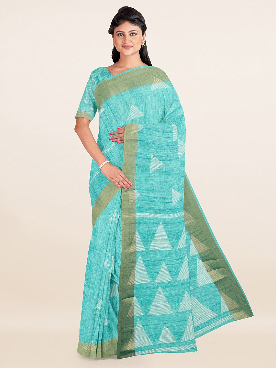 

Pothys Green & Silver-Toned Woven Design Zari Saree