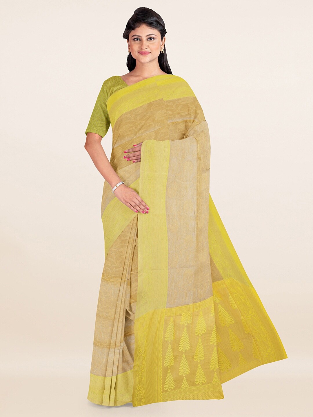 

Pothys Gold-Toned Woven Design Cotton Blend Saree