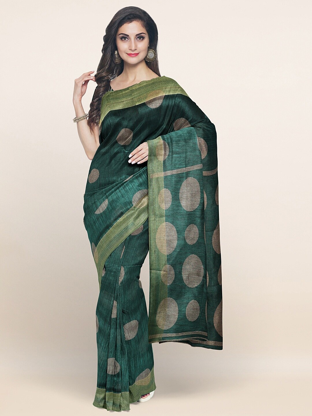 

Pothys Green & Gold-Toned Printed Zari Saree