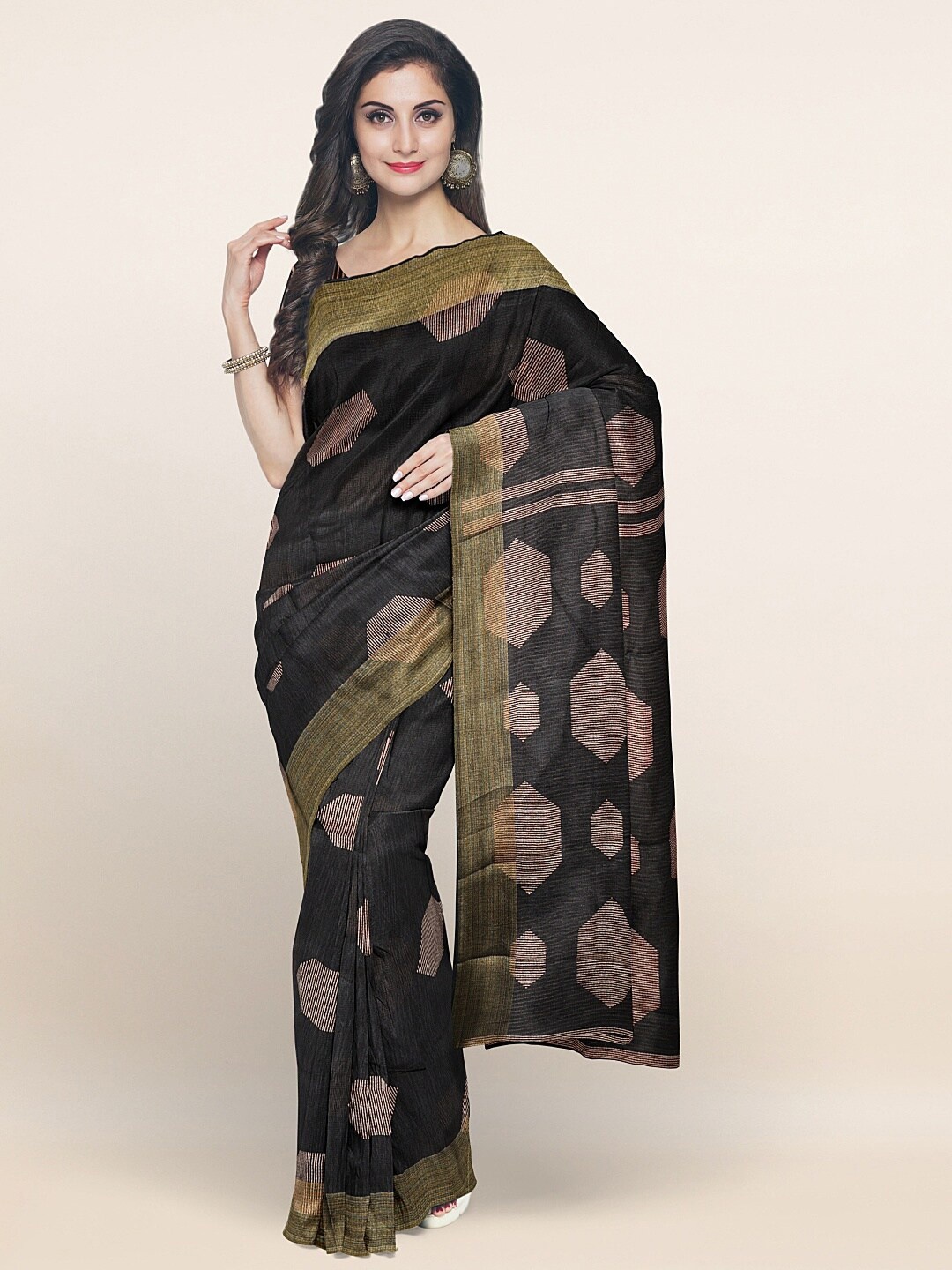 

Pothys Black & Gold-Toned Woven Design Zari Saree