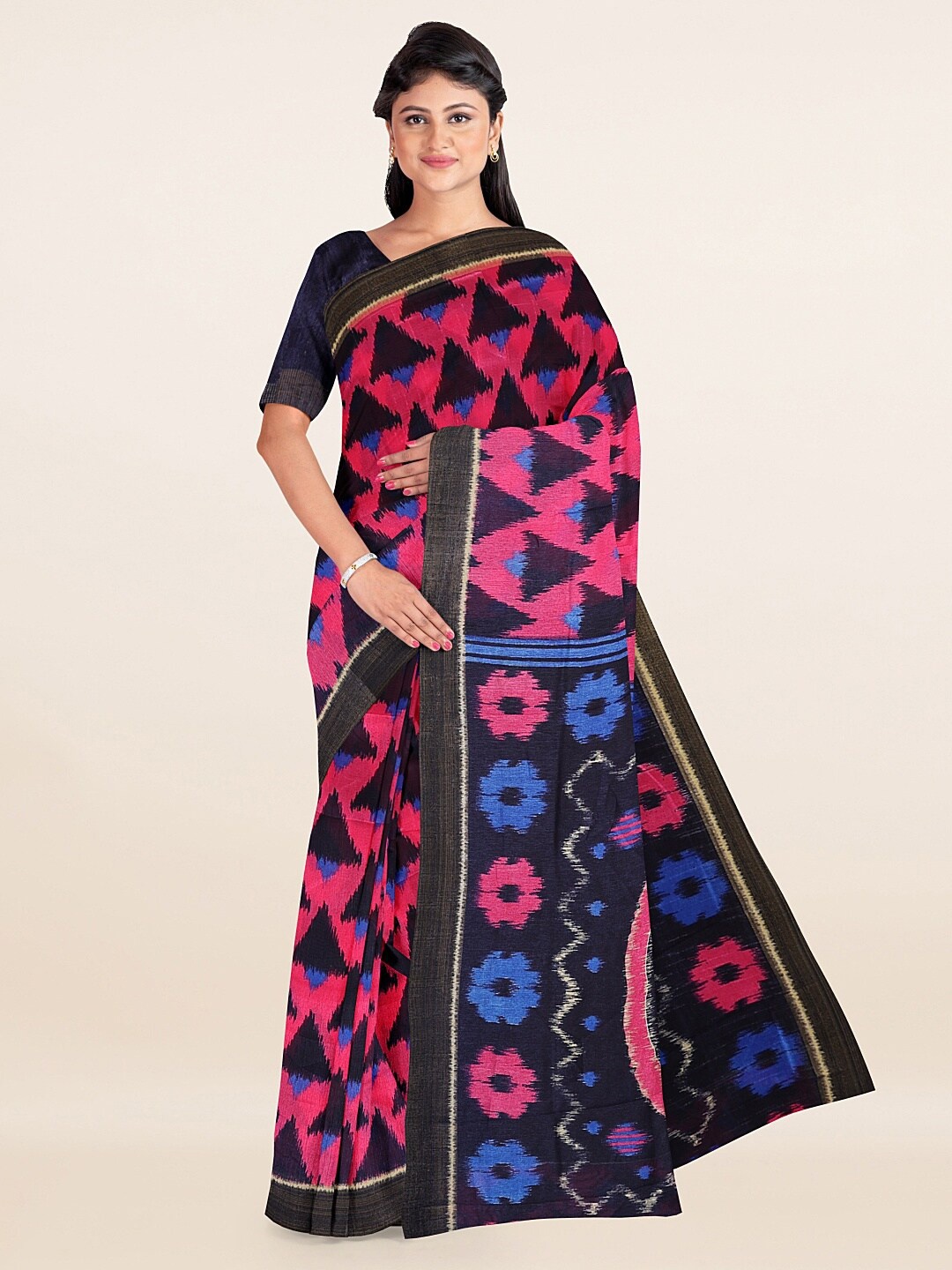 

Pothys Pink & Blue Floral Printed Cotton Blend Saree