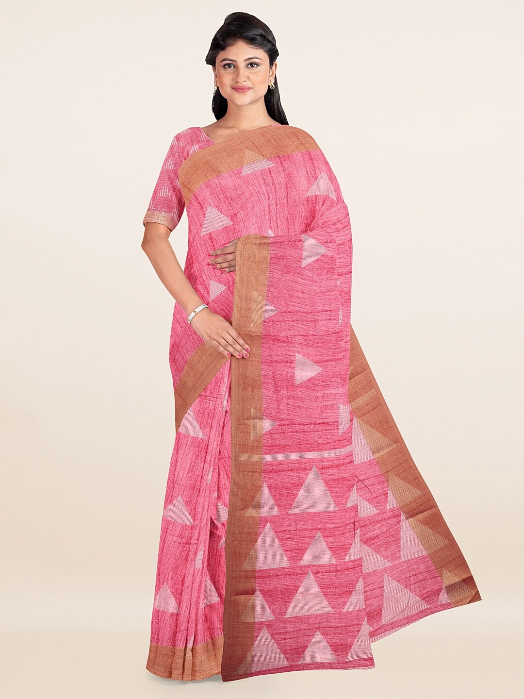 

Pothys Pink Geometric Woven Design Cotton Blend Saree