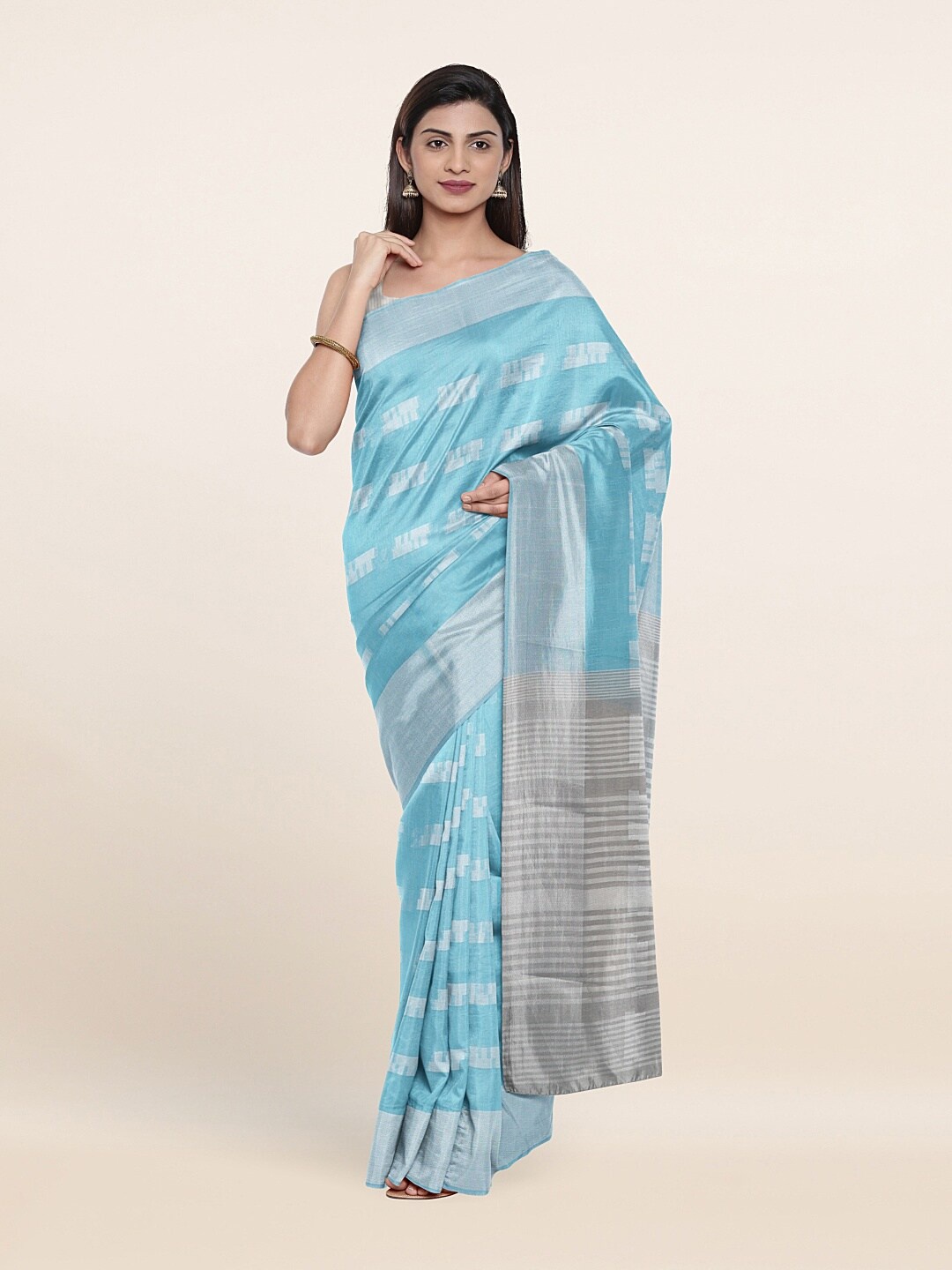 

Pothys Blue & Grey Zari Saree