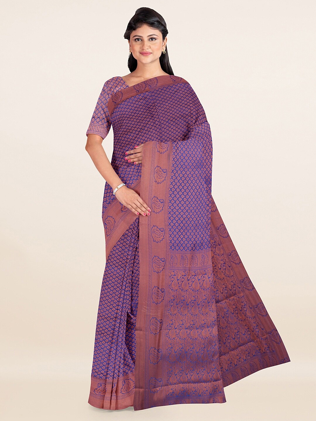 

Pothys Blue & Copper-Toned Woven Design Zari Saree