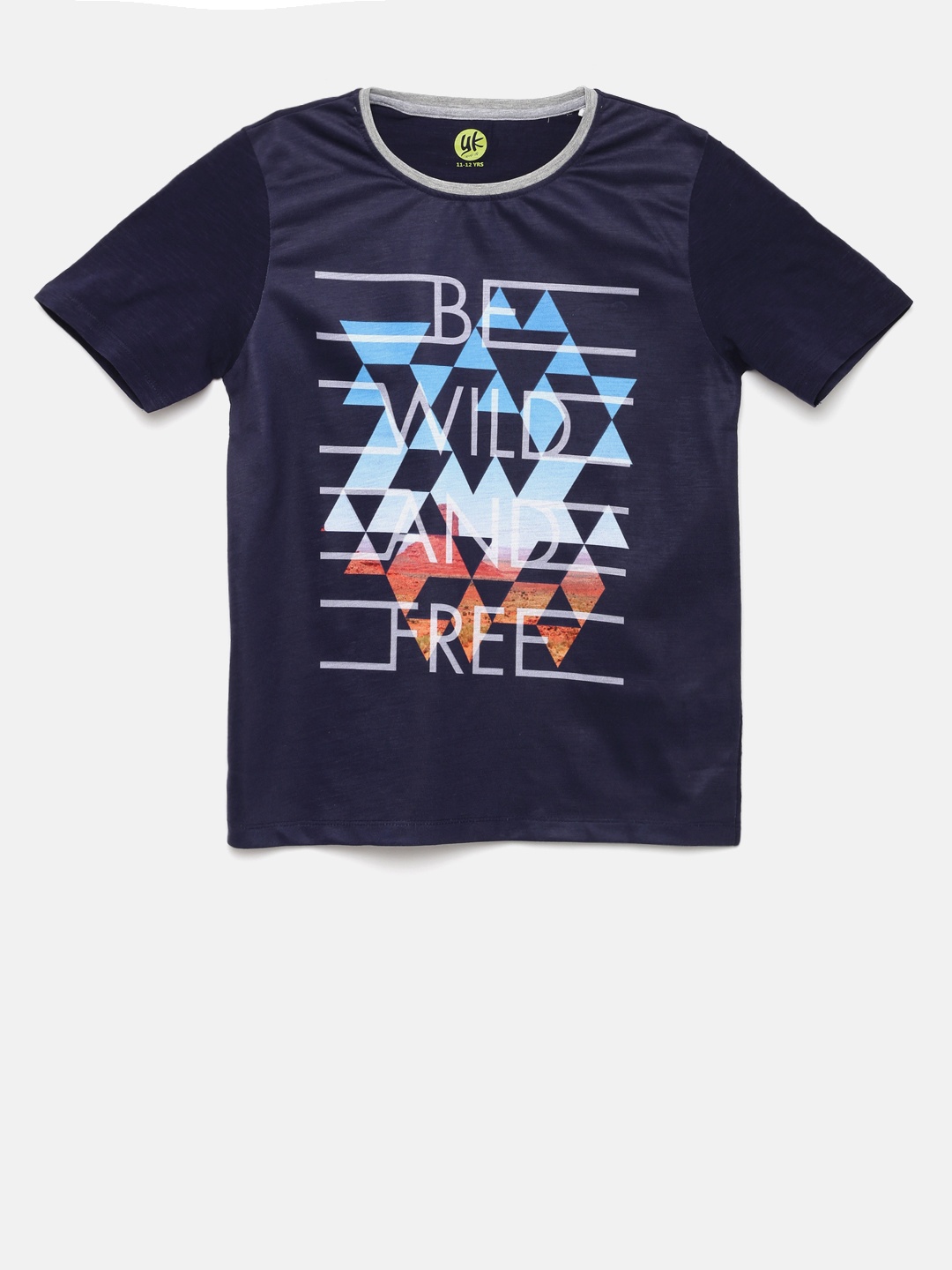 

YK Boys Navy Printed Round Neck T-shirt, Navy blue