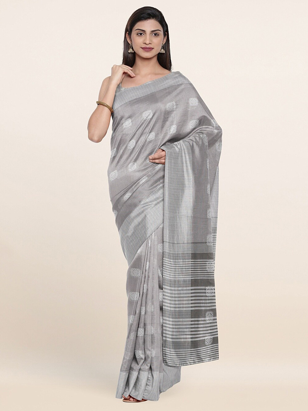 

Pothys Grey Ethnic Motifs Zari Saree