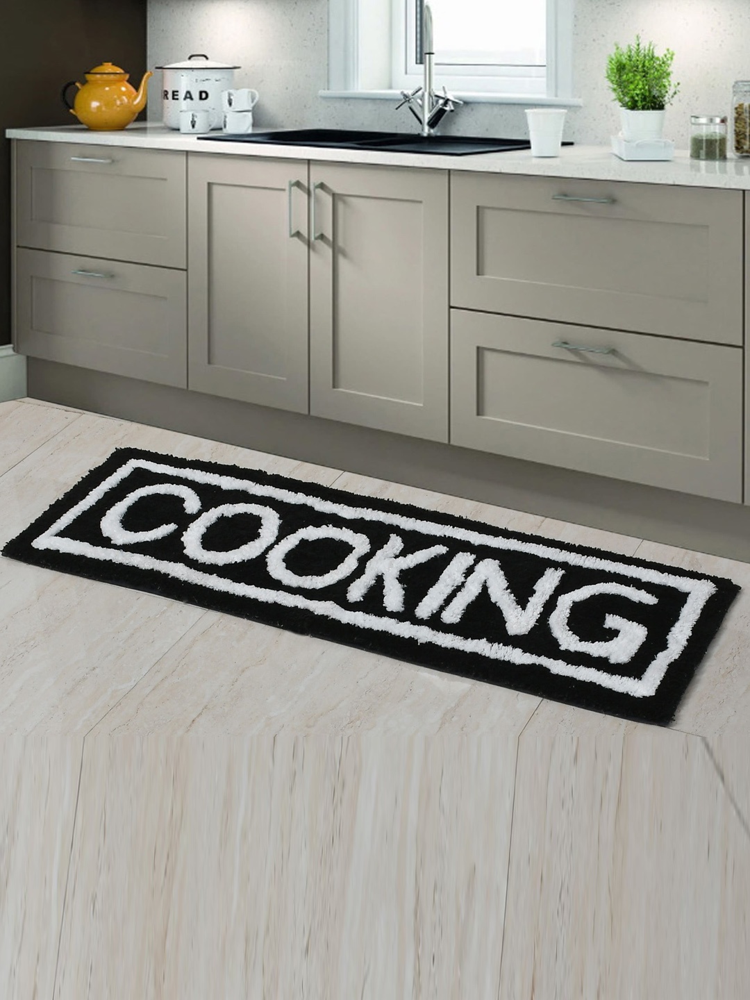 

AEROHAVEN Black Self Design Anti Slip Kitchen Runner