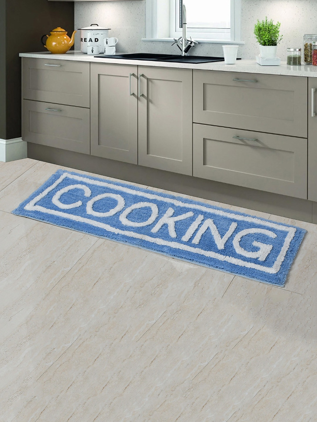 

AEROHAVEN Blue & White Quirky Anti Slip Kitchen Runner, Turquoise blue