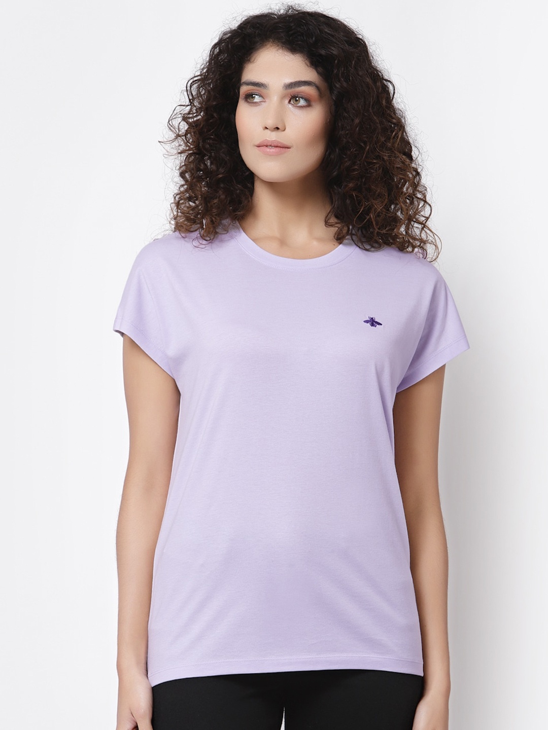 

Mode by Red Tape Women Lavender Pure Cotton T-shirt