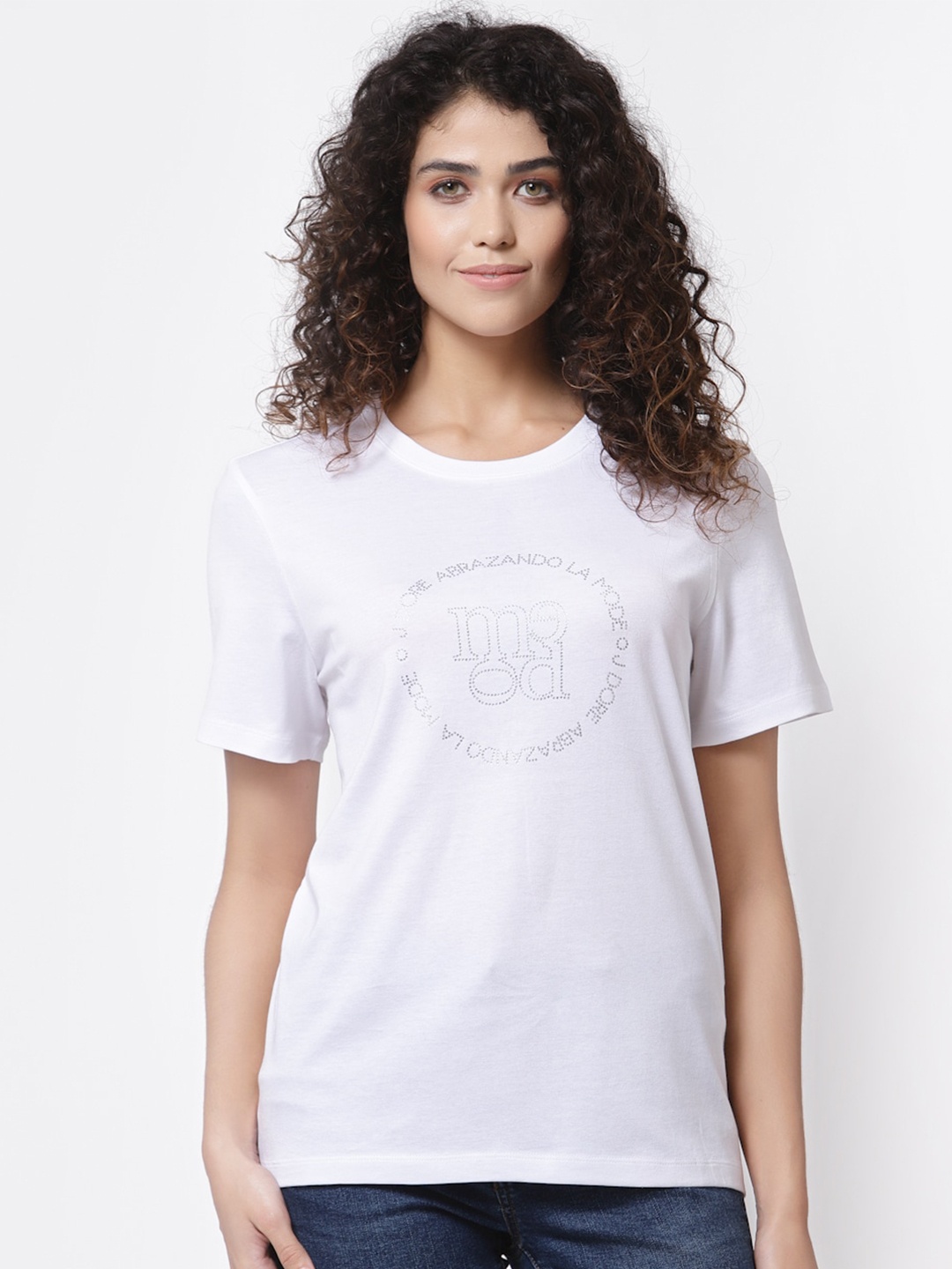 

Mode by Red Tape Women White Embellished Pure Cotton T-shirt