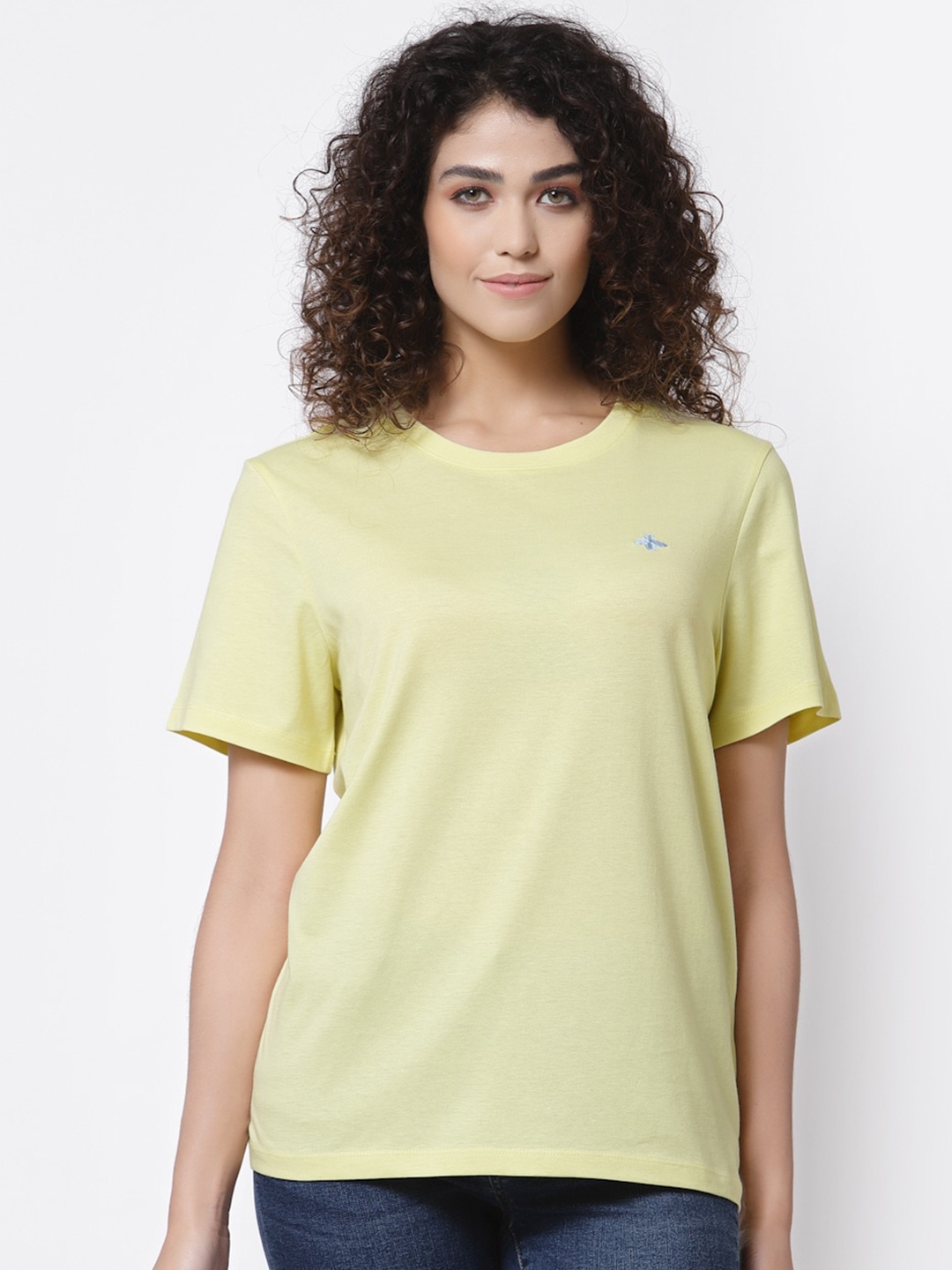 

Mode by Red Tape Women Yellow Pure Cotton T-shirt