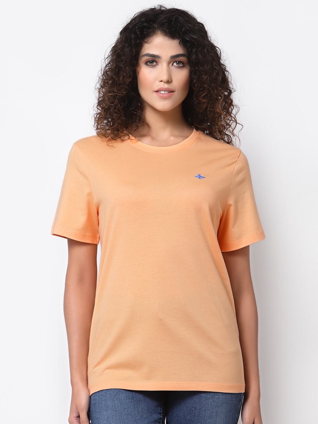 

Mode by Red Tape Women Coral Regular Fit Pure Cotton T-shirt