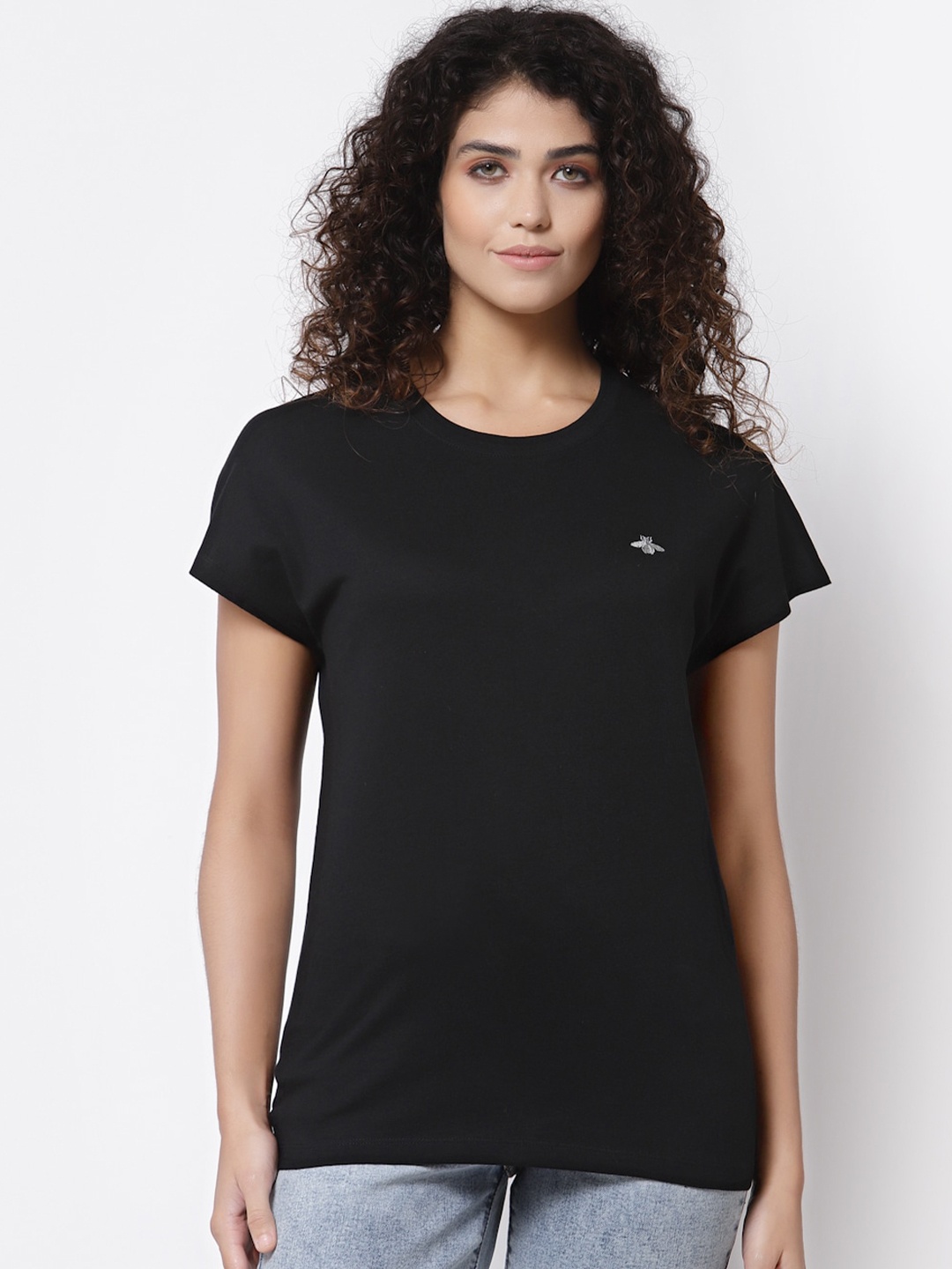 

Mode by Red Tape Women Black Pure Cotton T-shirt