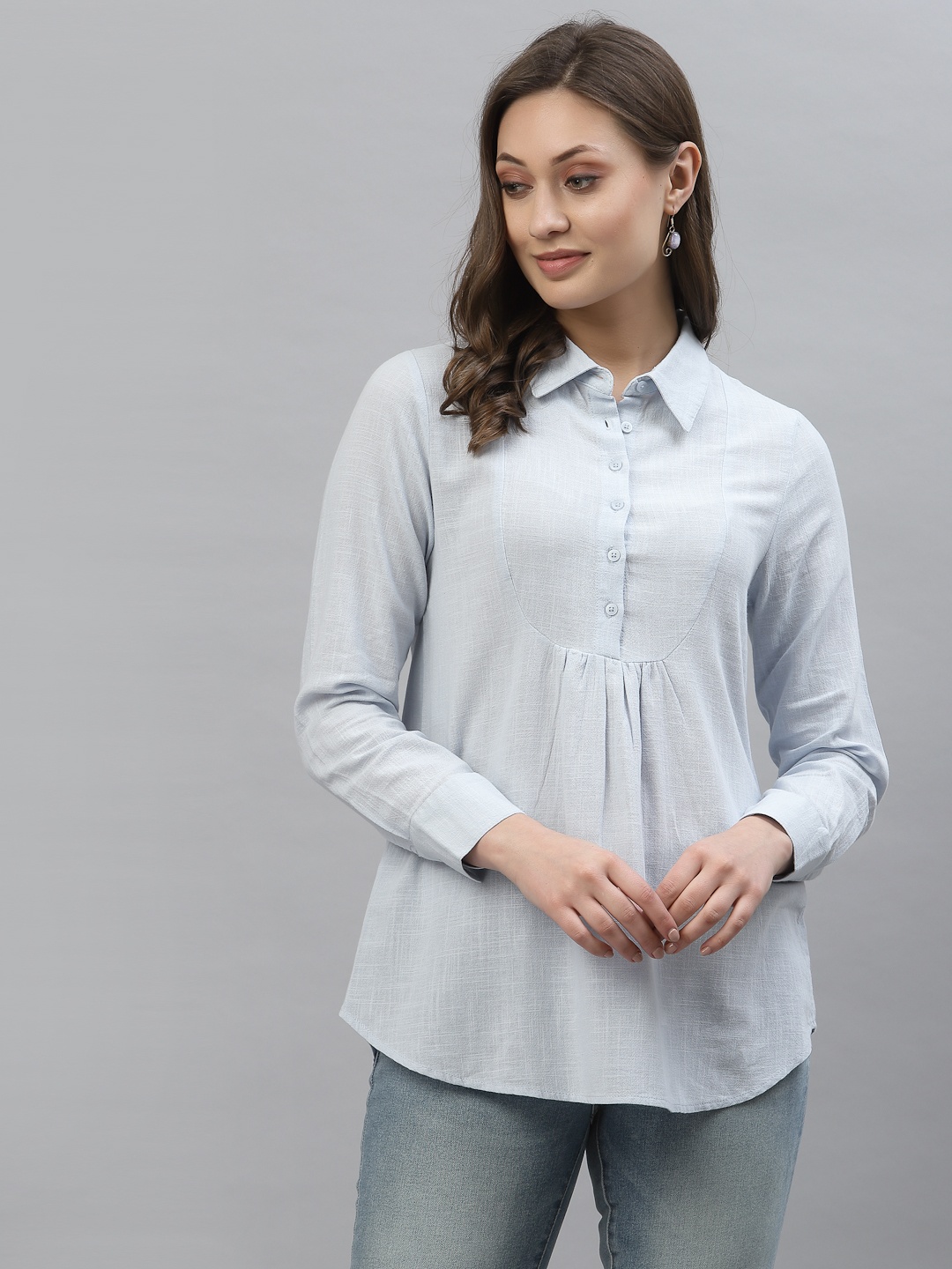 

Mode by Red Tape Blue Pleated Shirt Style Top