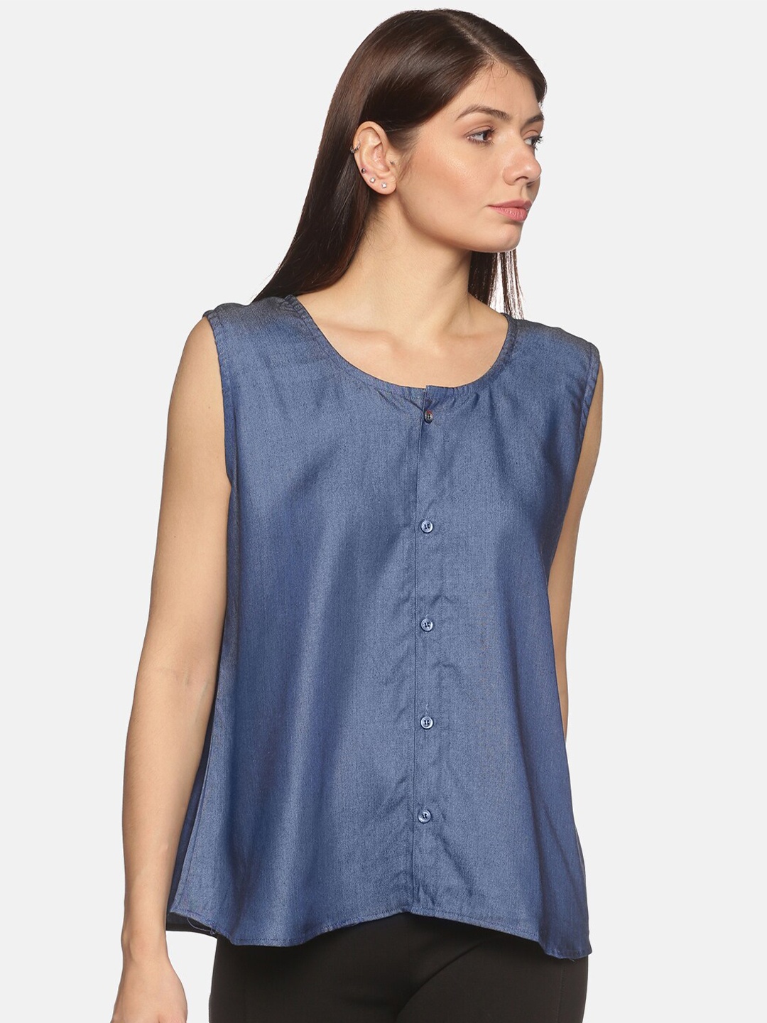 

SAHORA Blue A-Line Denim Top