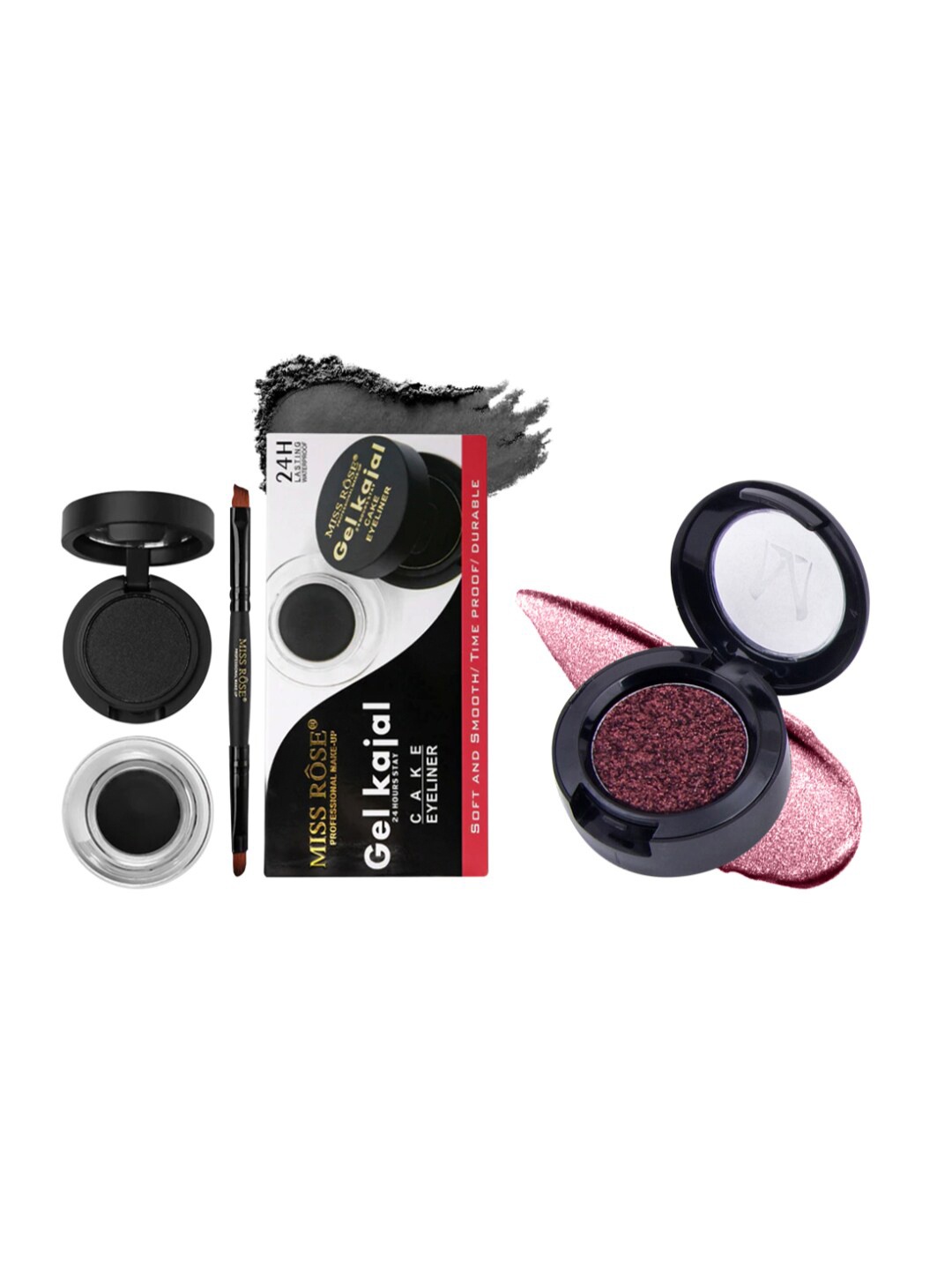 

MISS ROSE Set of Gel Kajal with Cake Eyeliner & Glitter Eyeshadow, Maroon