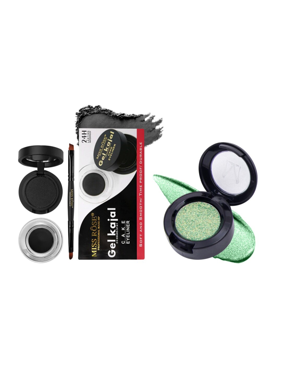 

MISS ROSE Set of Gel Kajal with Cake Eyeliner & Glitter Eyeshadow, Green