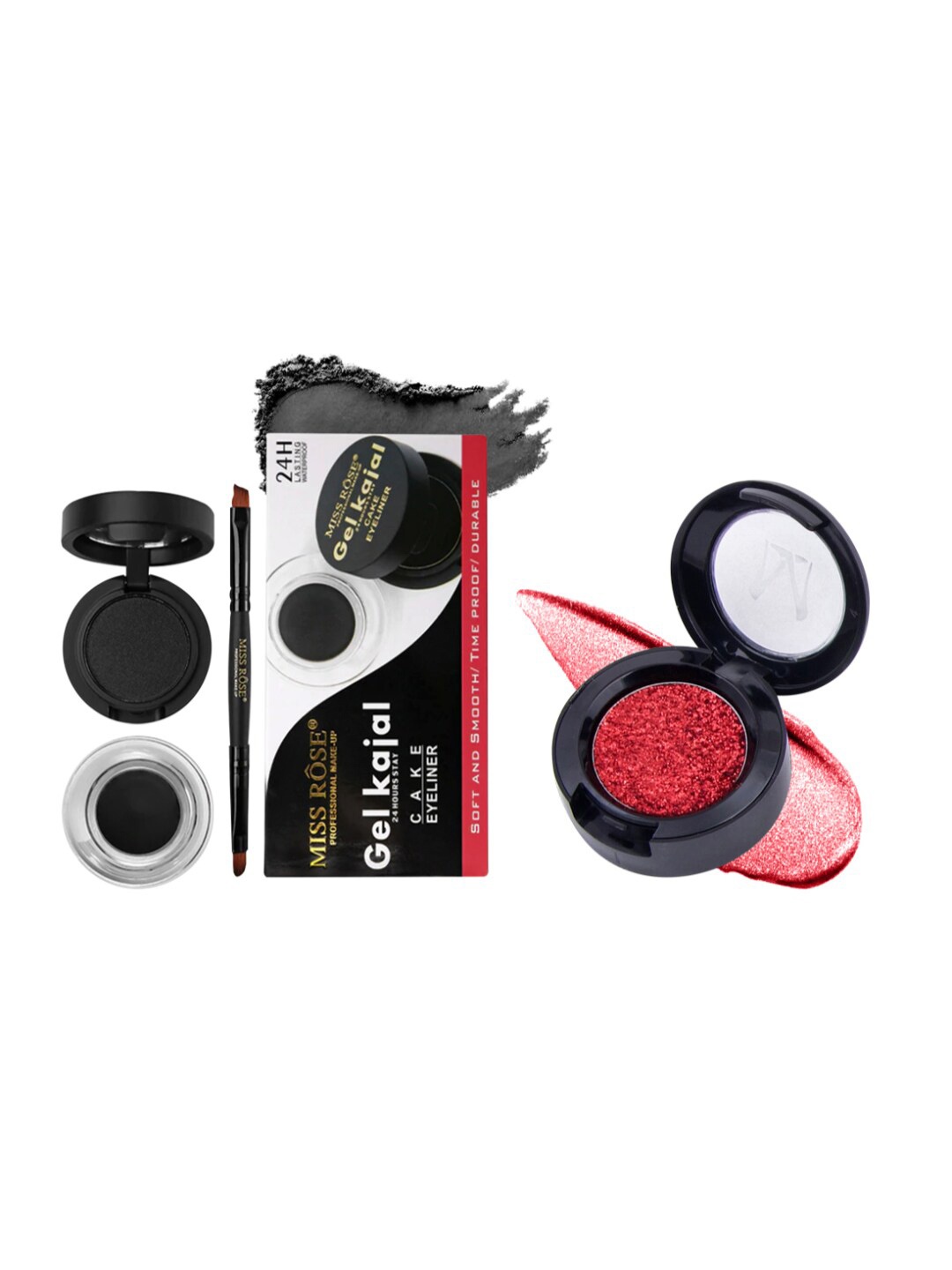 

MISS ROSE Set of Gel Kajal with Cake Eyeliner & Glitter Eyeshadow, Red