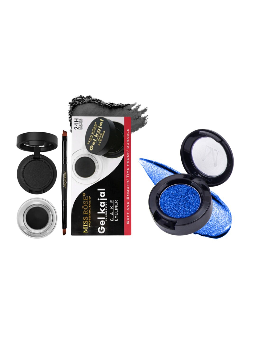 

MISS ROSE Set of Gel Kajal with Cake Eyeliner & Glitter Eyeshadow, Blue