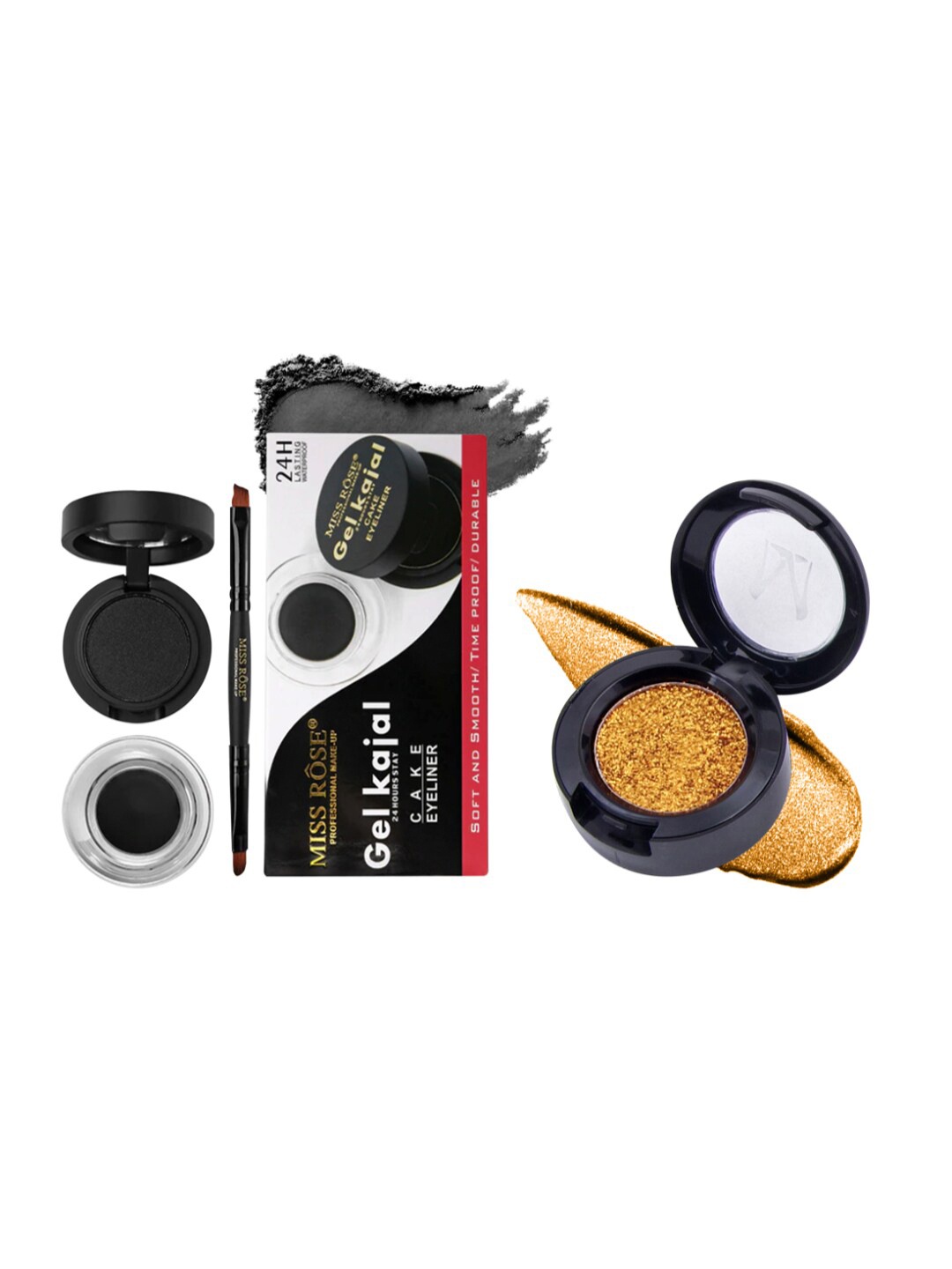 

MISS ROSE Set of Gel Kajal with Cake Eyeliner & Glitter Eyeshadow, Yellow