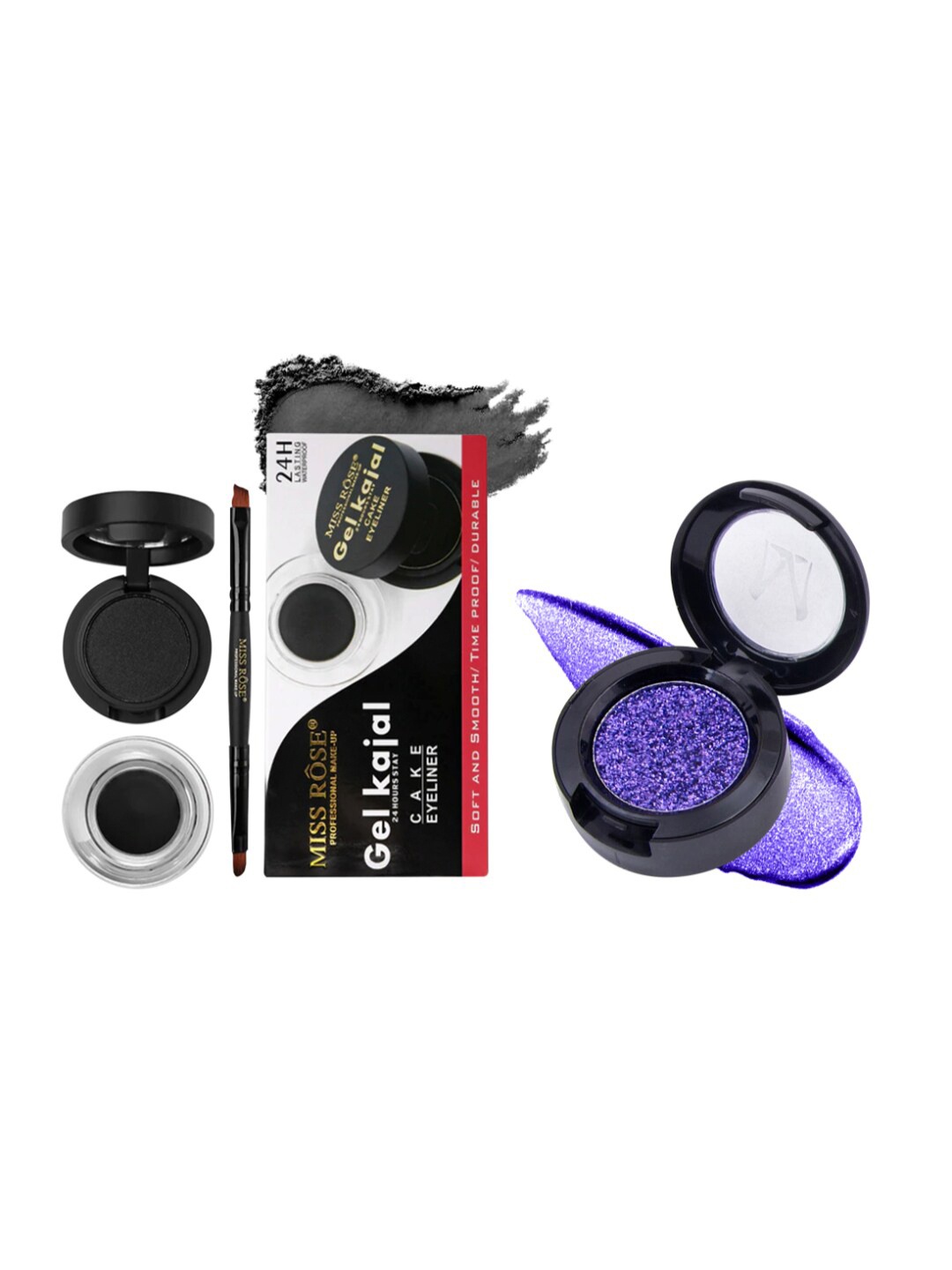 

MISS ROSE Set of Gel Kajal with Cake Eyeliner & Glitter Eyeshadow, Blue