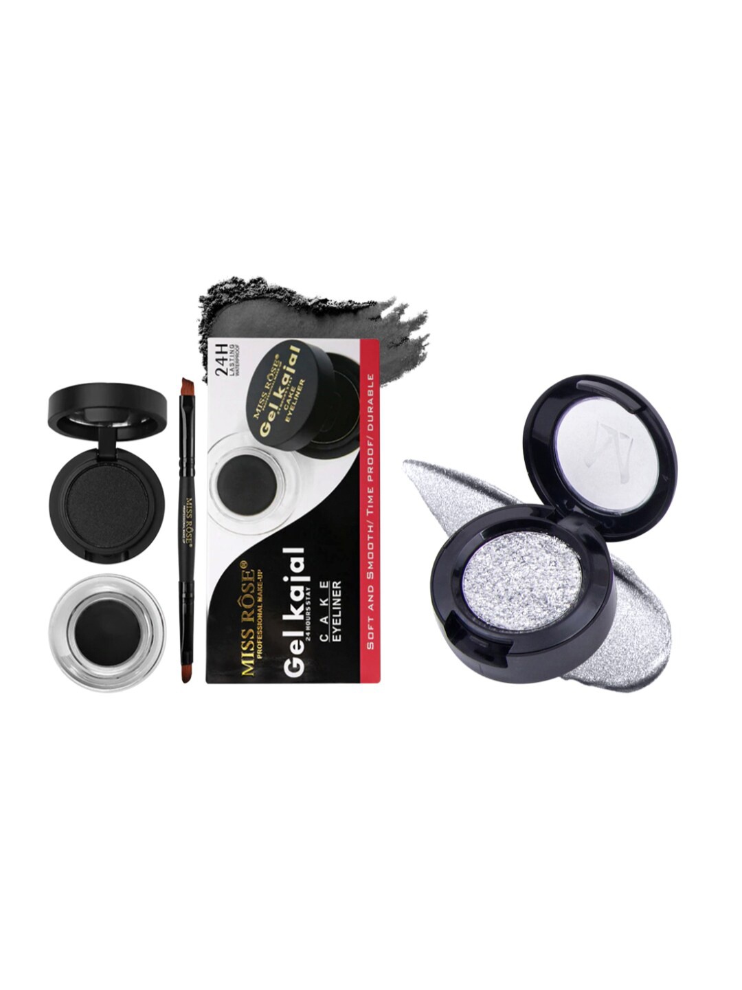

MISS ROSE Set of Gel Kajal with Cake Eyeliner & Glitter Eyeshadow, Silver
