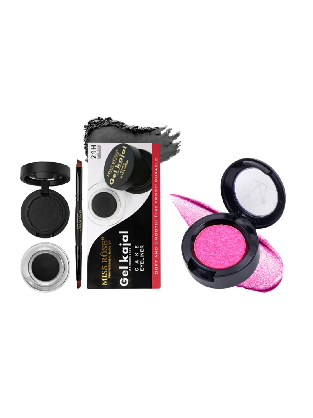 

MISS ROSE Set of Gel Kajal with Cake Eyeliner & Glitter Eyeshadow, Pink