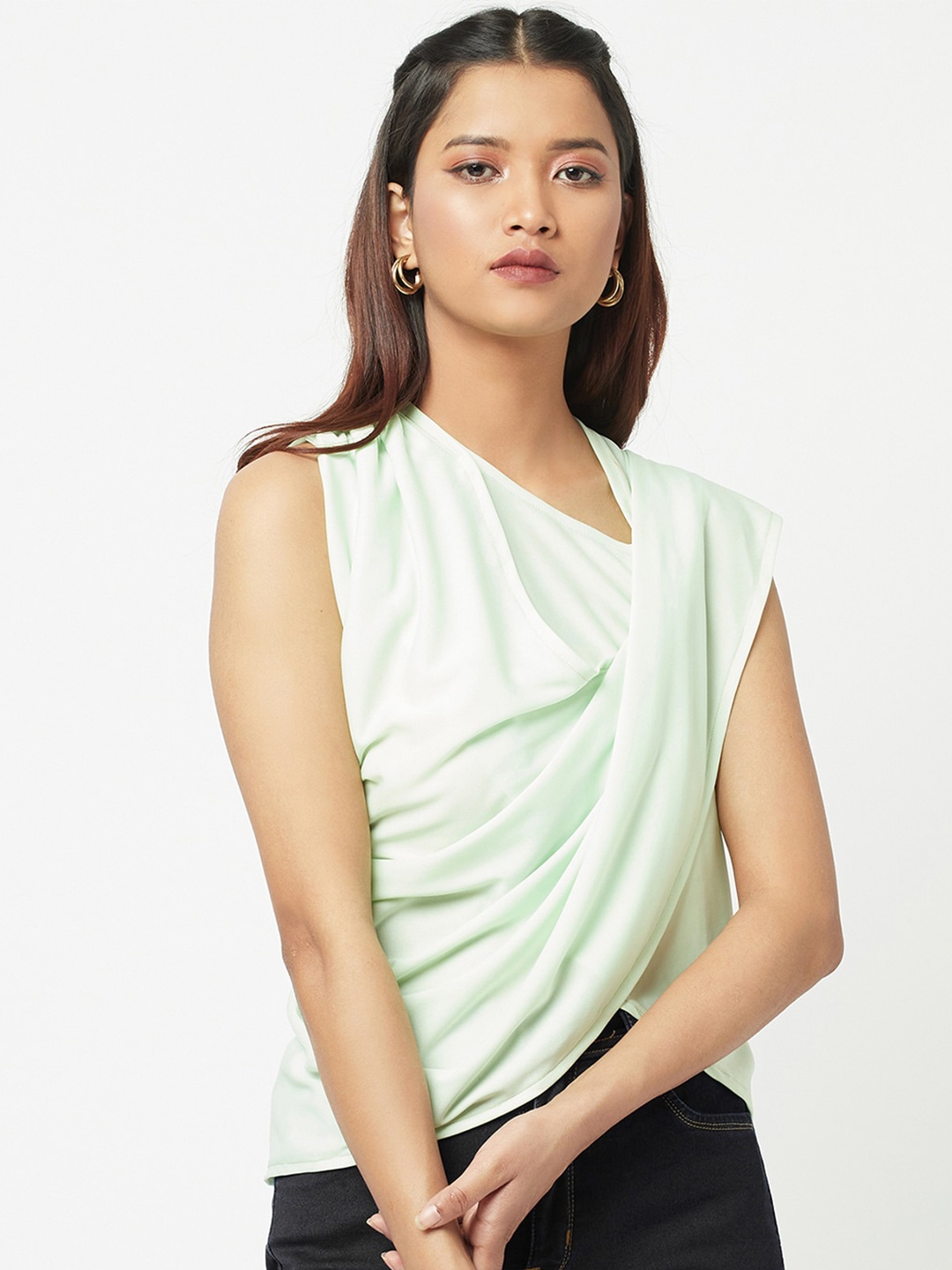 

ATTIC SALT Green Asymmetrical Draped Top