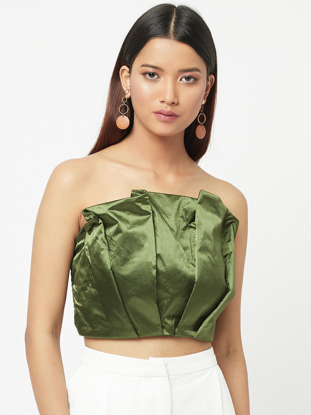 

ATTIC SALT Green Satin Tube Crop Top