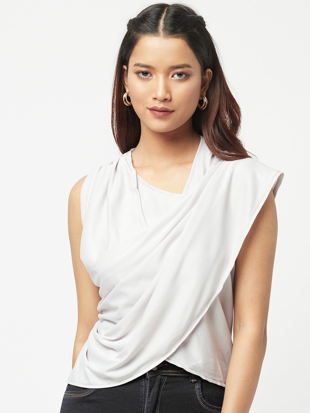 

ATTIC SALT Nude-Coloured Cowl Neck Wrap Top