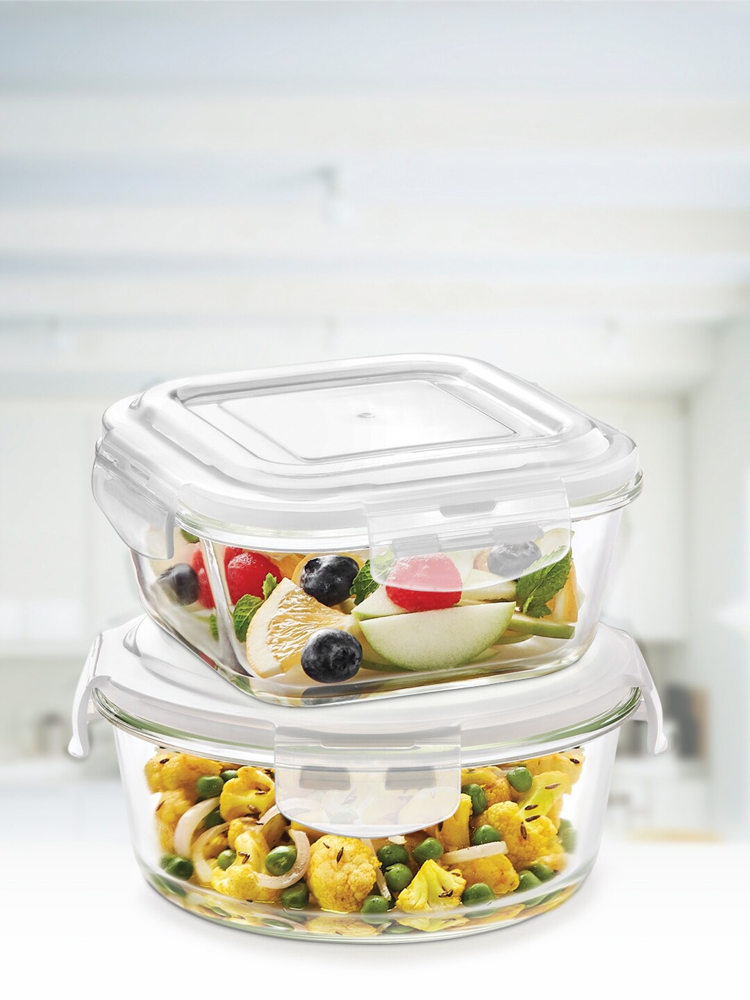 

BOROSIL Set Of 2 Transparent Solid Klip N Store Glass Storage Containers