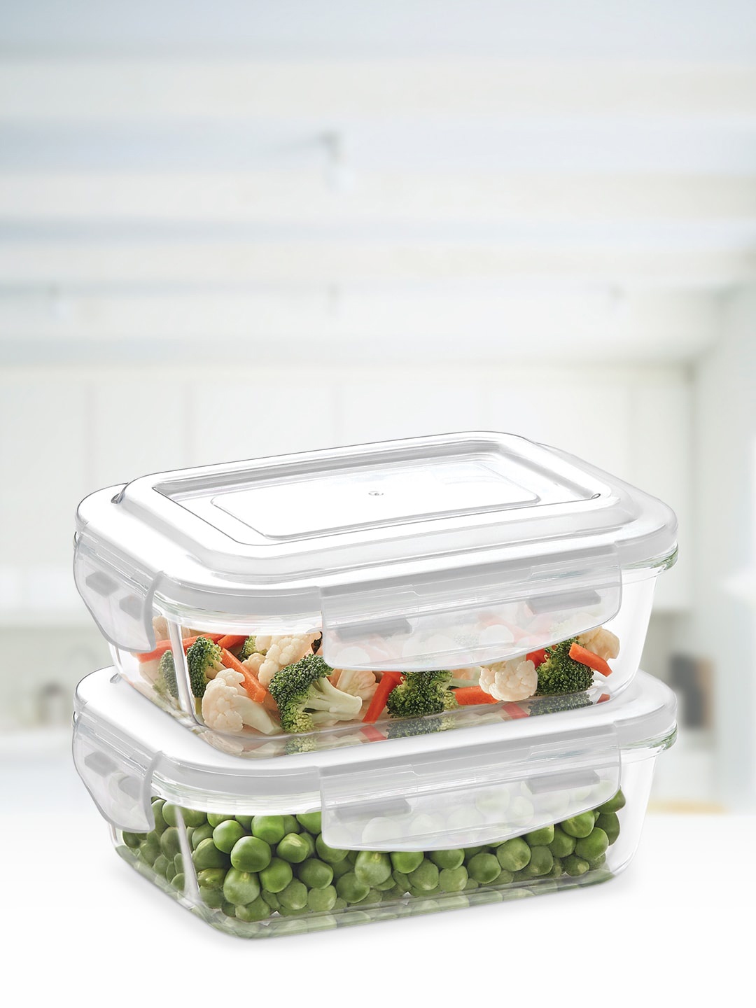 

BOROSIL Set Of 2 Transparent Solid Klip-N-Store Glass Storage Containers