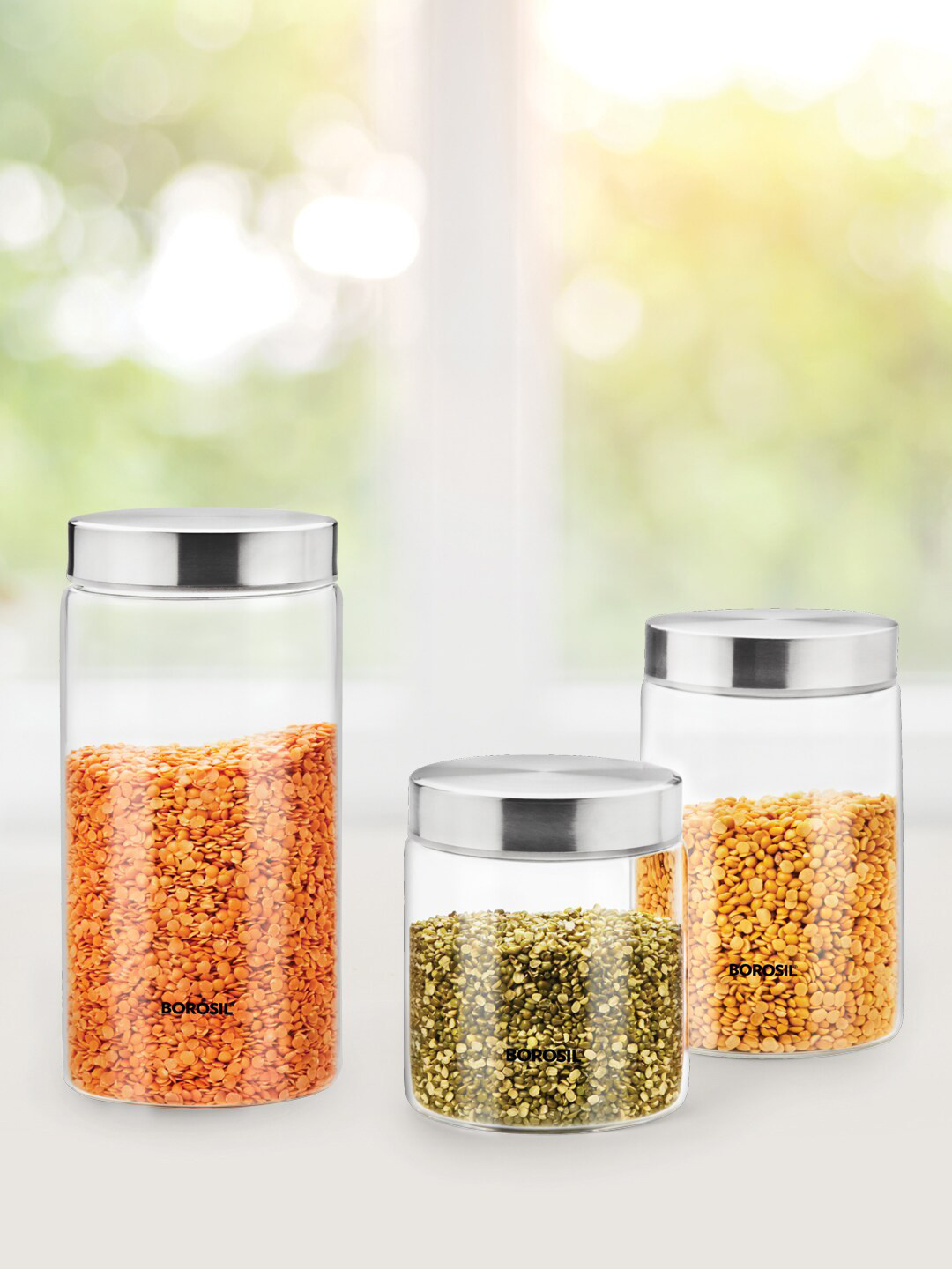 

BOROSIL Endura Set Of 3 Transparent Microwave Safe Glass Airtight Kitchen Storage Box