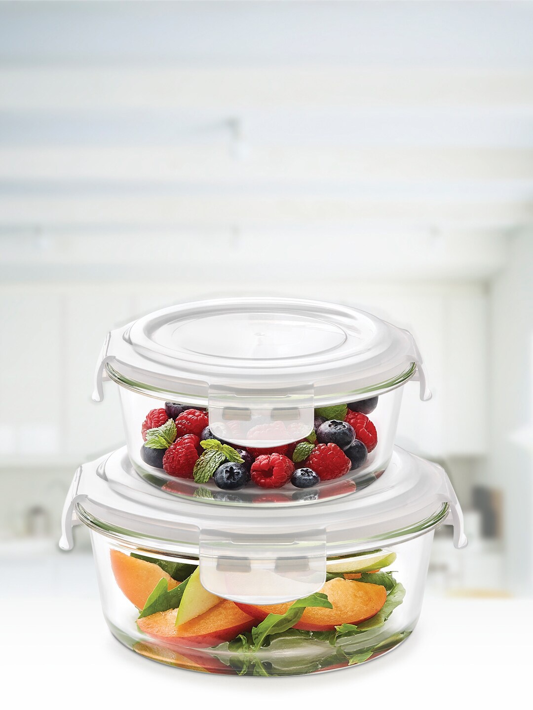 

BOROSIL Set Of 2 Transparent Solid Klip N Store Glass Storage Containers