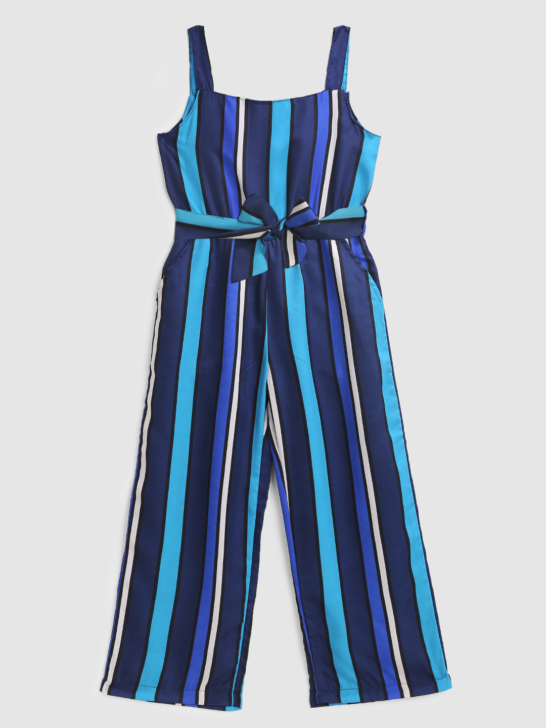 

YK Girls Blue & White Striped Basic Jumpsuit