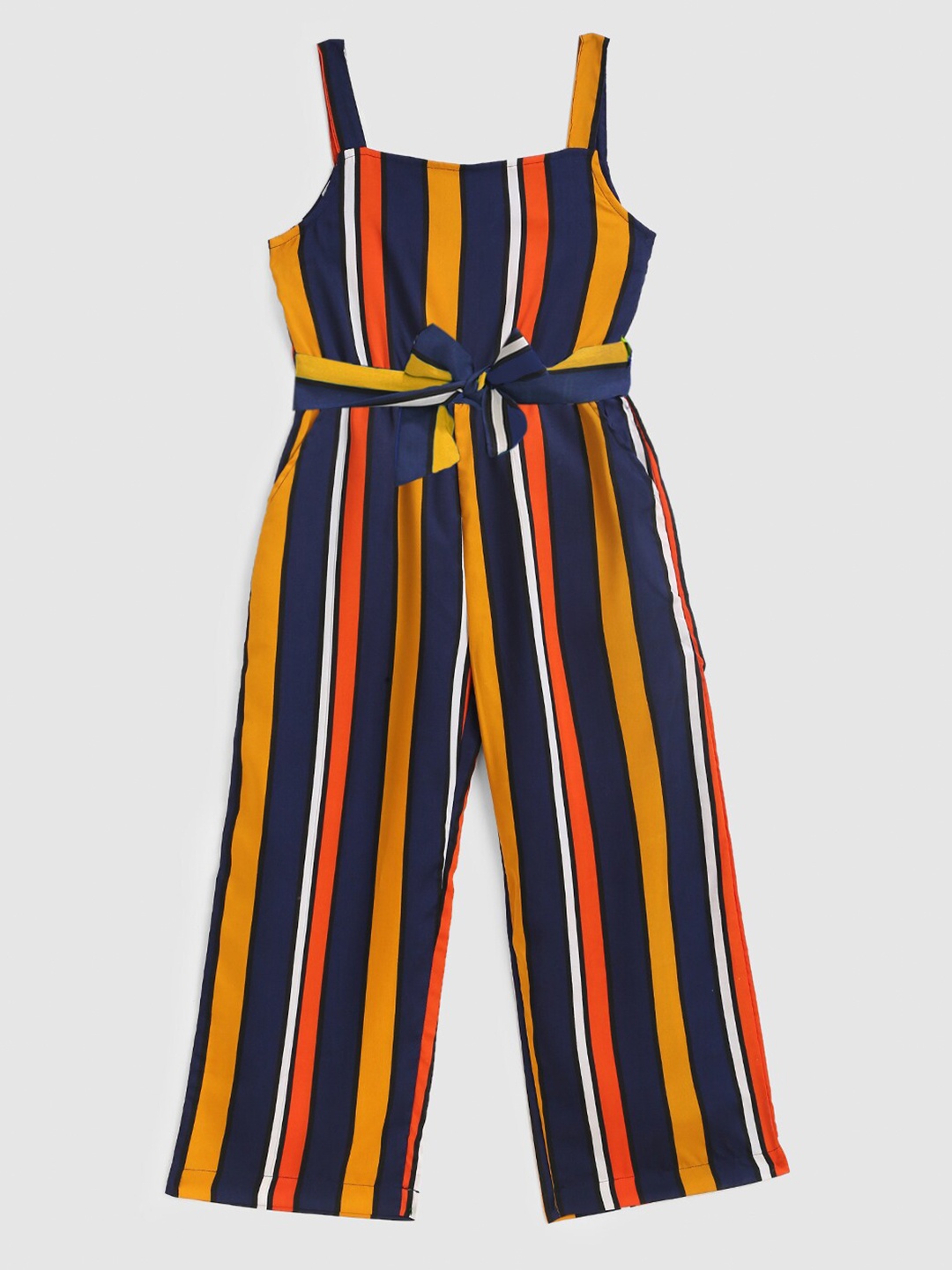 

YK Girls Navy Blue & Yellow Striped Jumpsuit