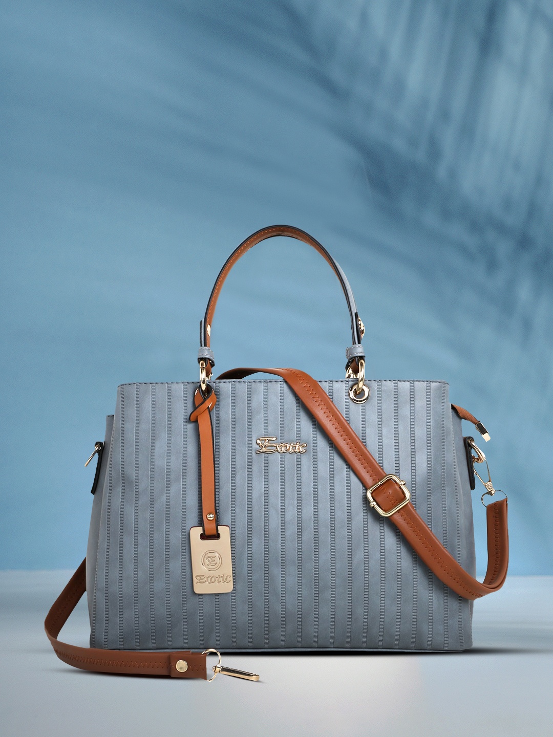 

Exotic Grey Self-Striped PU Structured Handheld Bag