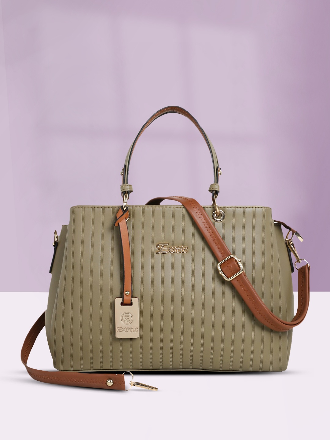 

Exotic Olive Green Striped PU Structured Handheld Bag