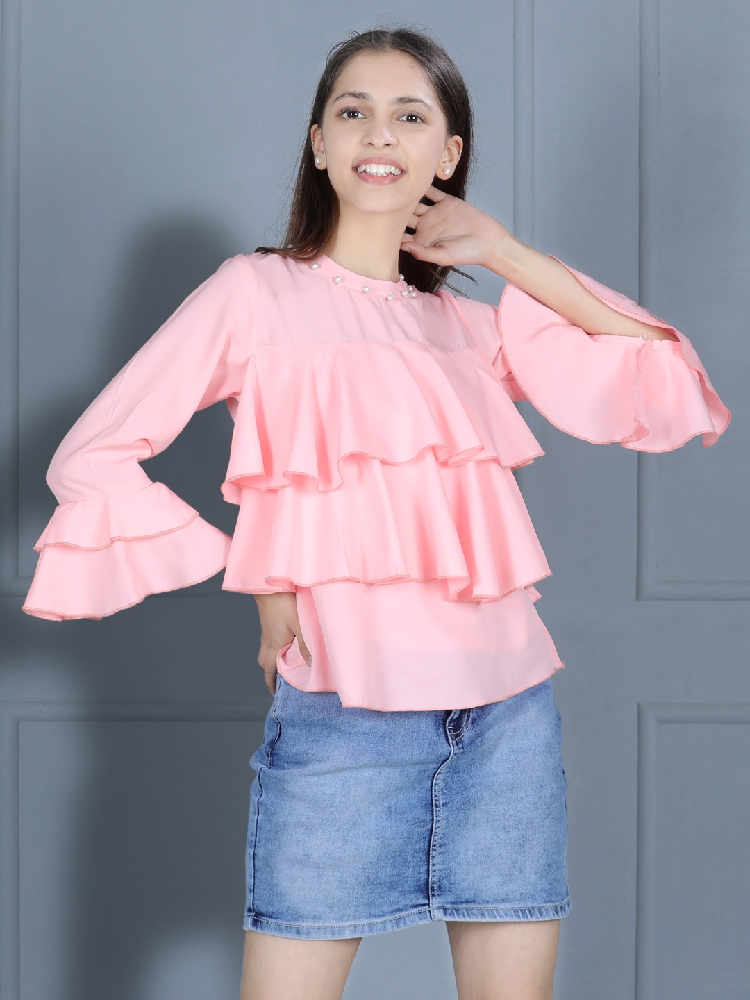 

Cutiekins Girls Pink Ruffles Crepe Top