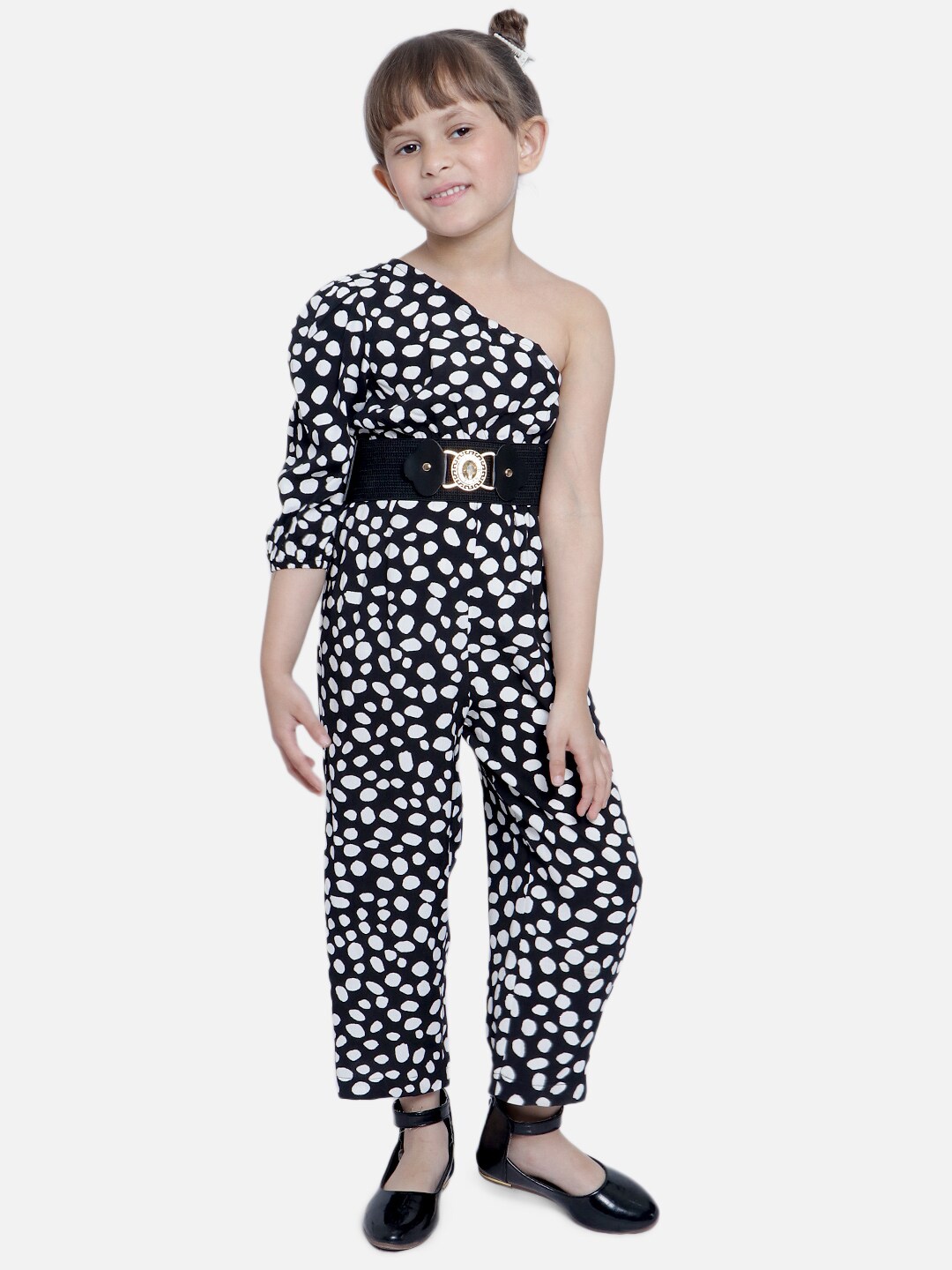 

Nauti Nati Girls Black & White Printed Basic Jumpsuit