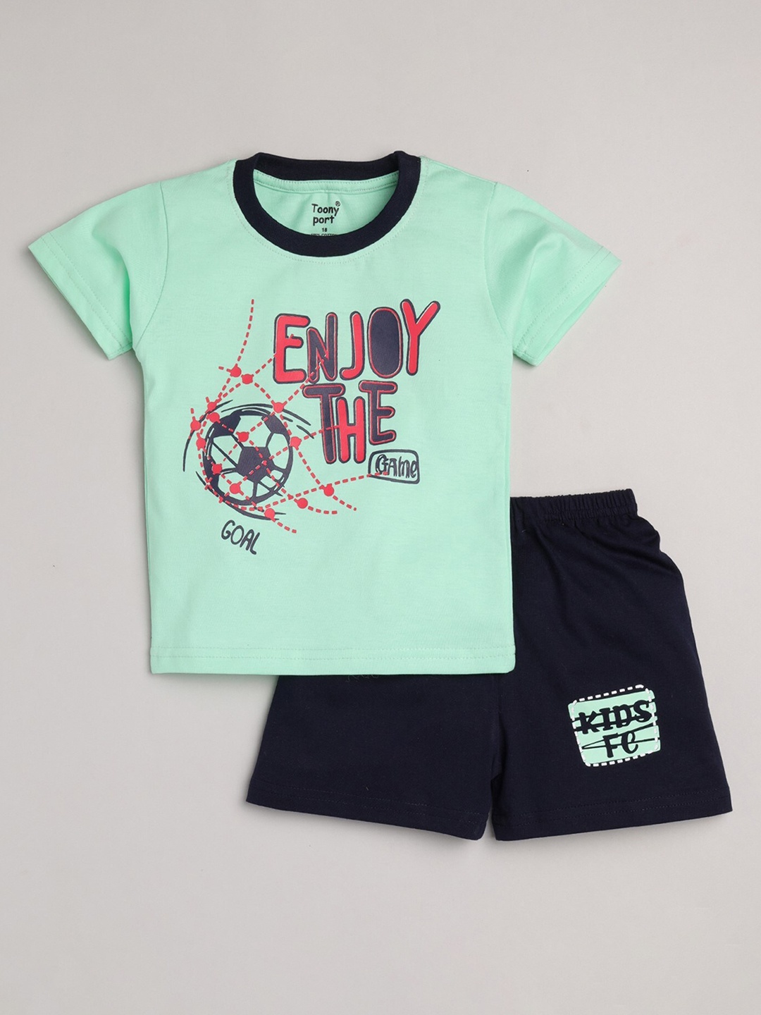 

Toonyport Boys Mint Green & Navy Blue Pure Cotton Co-Ord Set