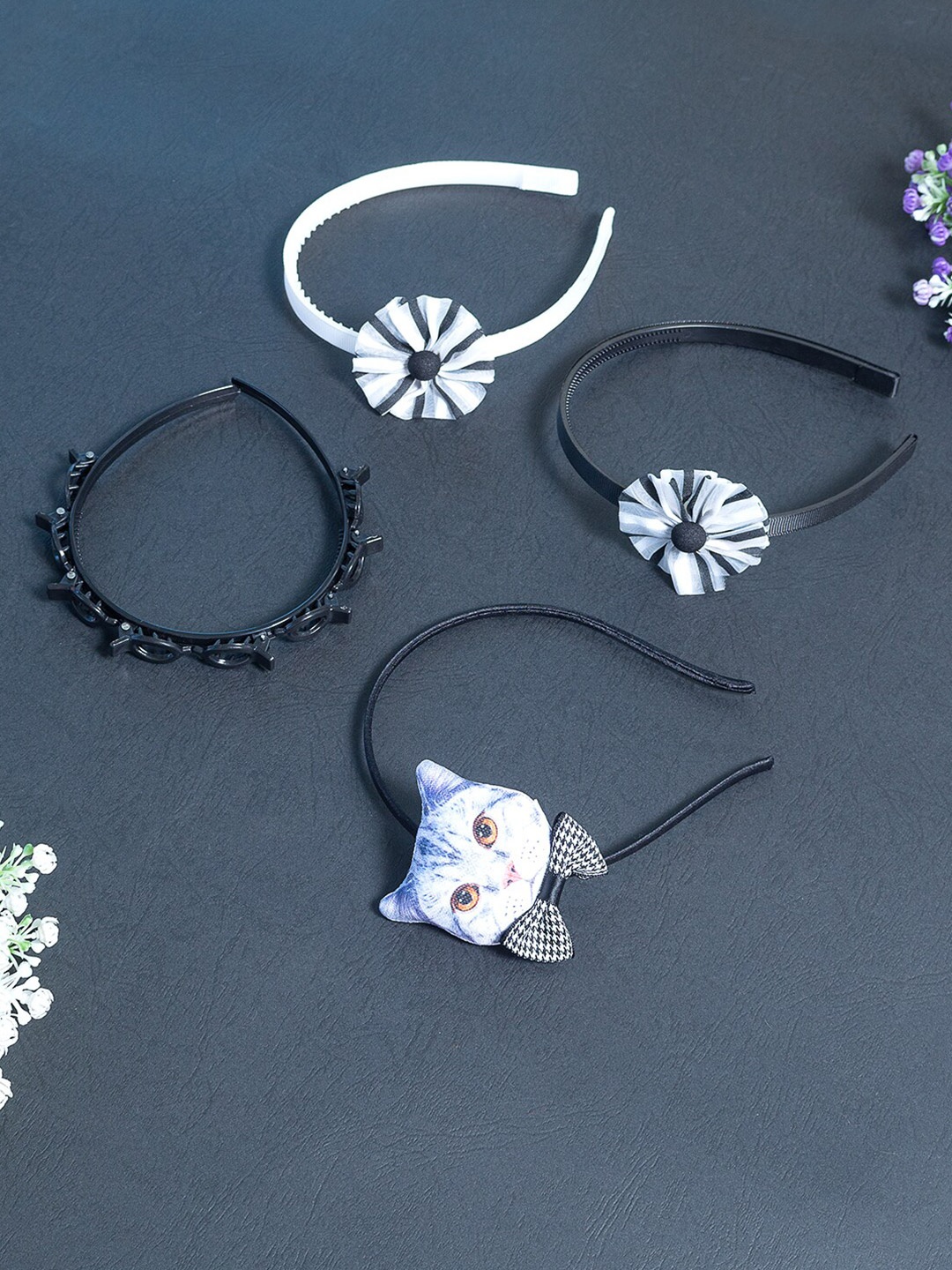 

Golden Peacock Women Set of 4 Blue & White Floral Hairband