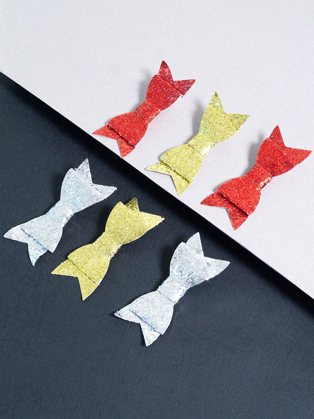 

Golden Peacock Women Red & Yellow Set of 6 Embellished Tic Tac Hair Clip