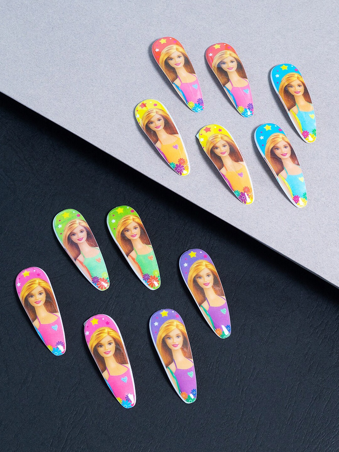 

Golden Peacock Girls Set Of 12 Pink & Blue Printed Tic Tac Hair Clips